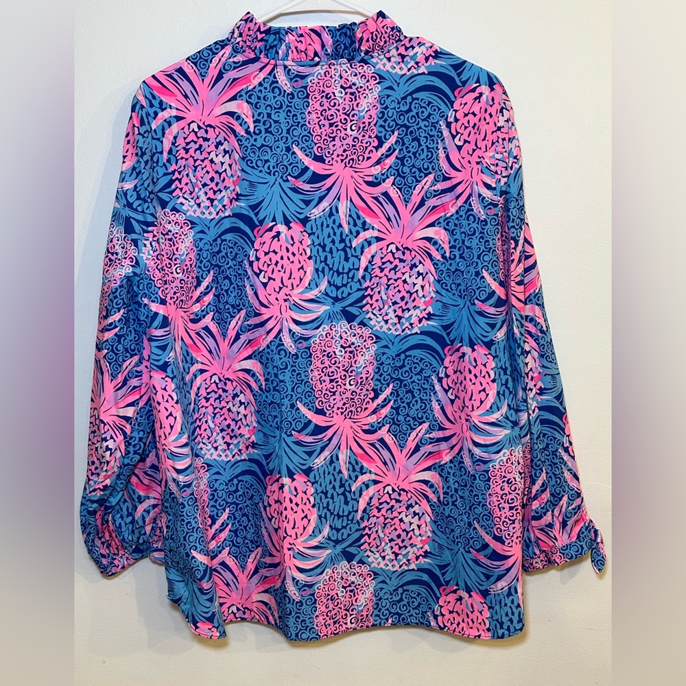Lilly Pulitzer Sherida Top Borealis Blue Tropic Down Low Size XL - Picture 3 of 9